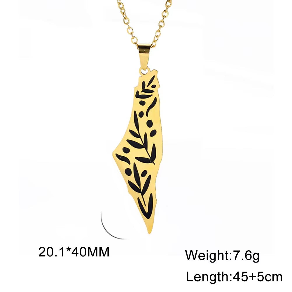 Israel Palestine Map Pendant Necklace for Women Men Arabic African Jamaica Stainless Steel Gold Color Chain Necklaces Jewelry