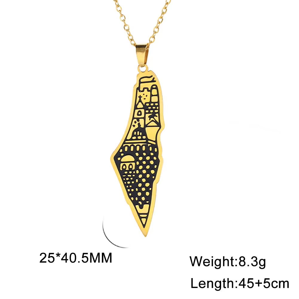 Israel Palestine Map Pendant Necklace for Women Men Arabic African Jamaica Stainless Steel Gold Color Chain Necklaces Jewelry