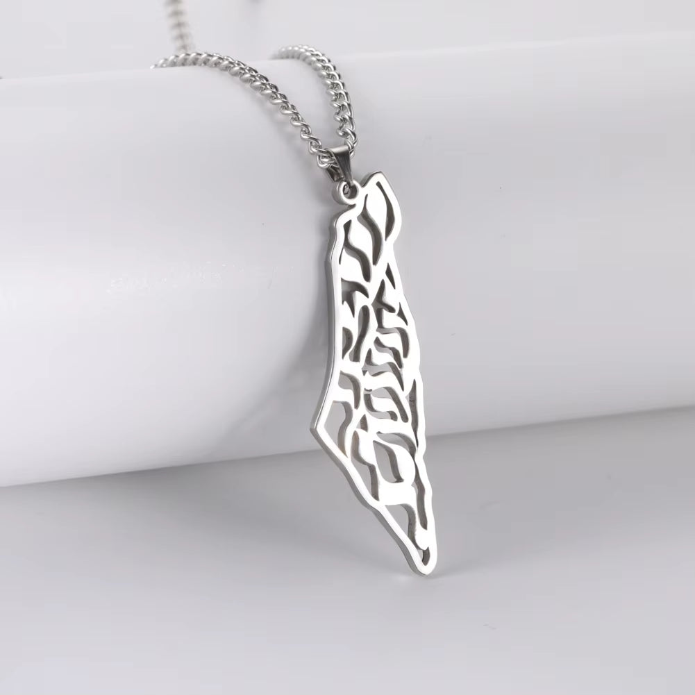 Israel Palestine Map Pendant Necklace for Women Men Arabic African Jamaica Stainless Steel Gold Color Chain Necklaces Jewelry