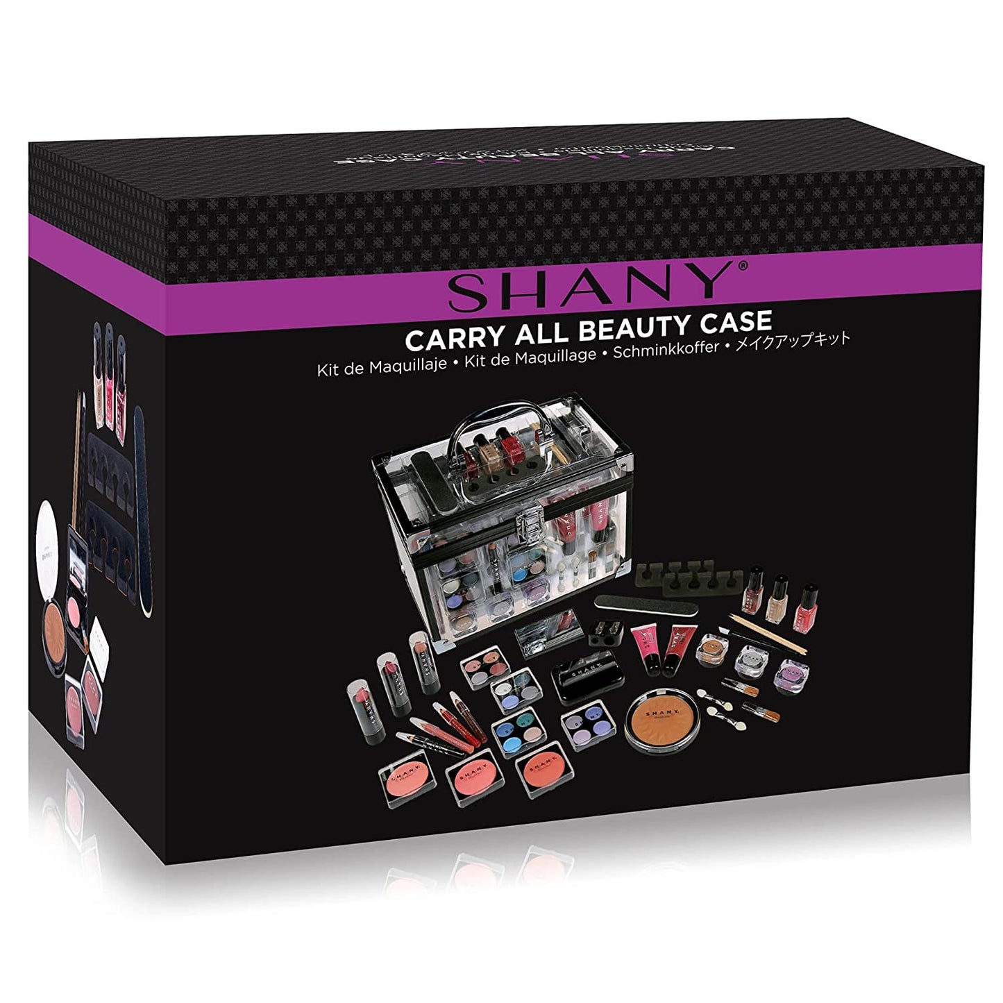 Carry All Trunk Professional Makeup Kit - Eyeshadow,Pedicure,Manicure with Black Trim Clear Case