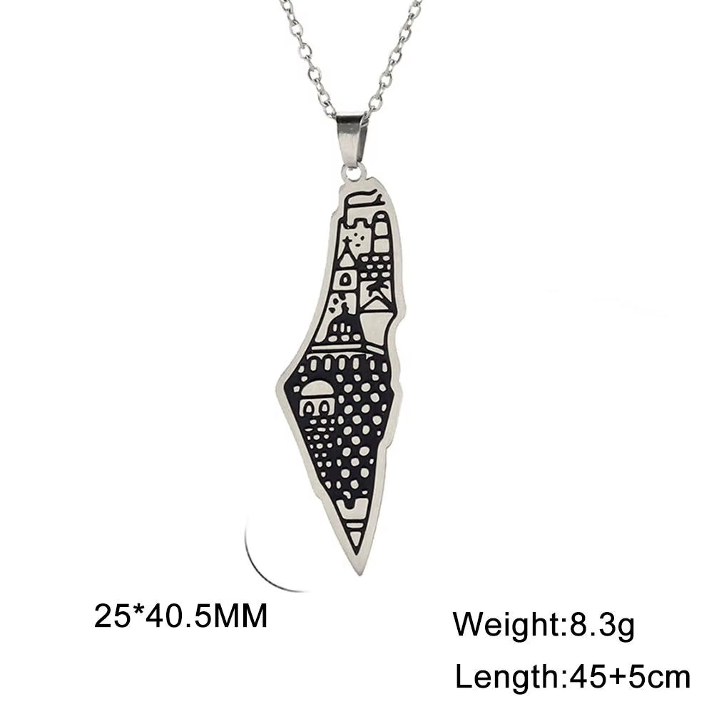 Israel Palestine Map Pendant Necklace for Women Men Arabic African Jamaica Stainless Steel Gold Color Chain Necklaces Jewelry