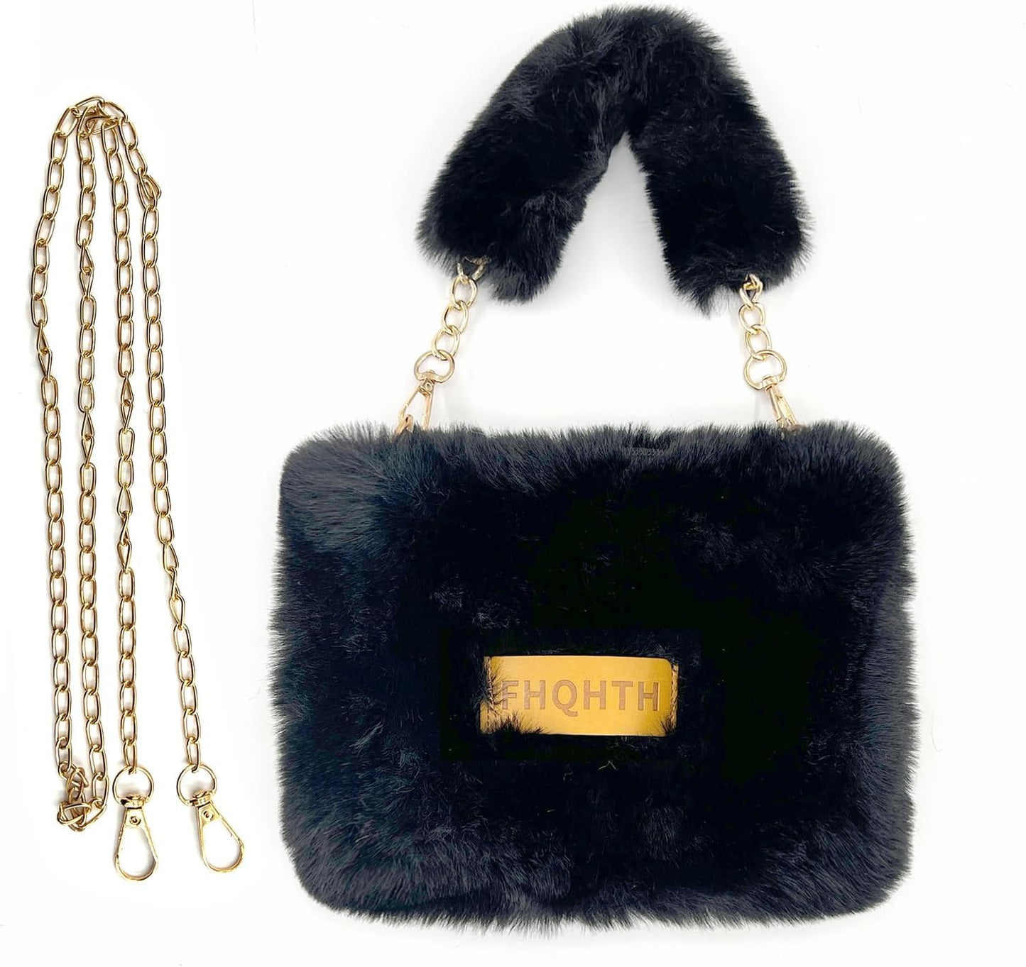 faux Fur Purse for Women Fluffy Evening Bags Small Cute Crossbody Bag Cosmetic Bag Metal Chain Strap
