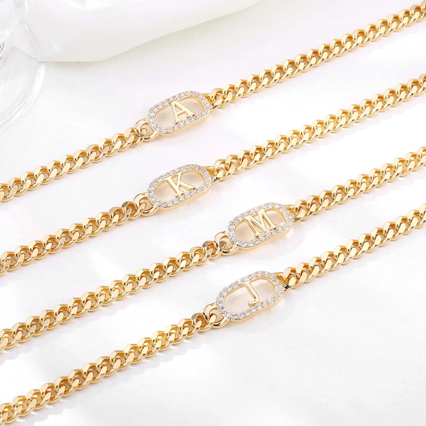 Gold Initial Ankle Bracelets for Women Dainty CZ Cuban Link Anklets Summer Gifts
