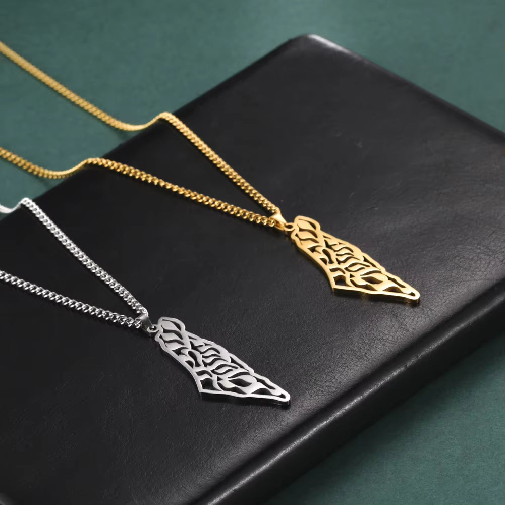 Israel Palestine Map Pendant Necklace for Women Men Arabic African Jamaica Stainless Steel Gold Color Chain Necklaces Jewelry