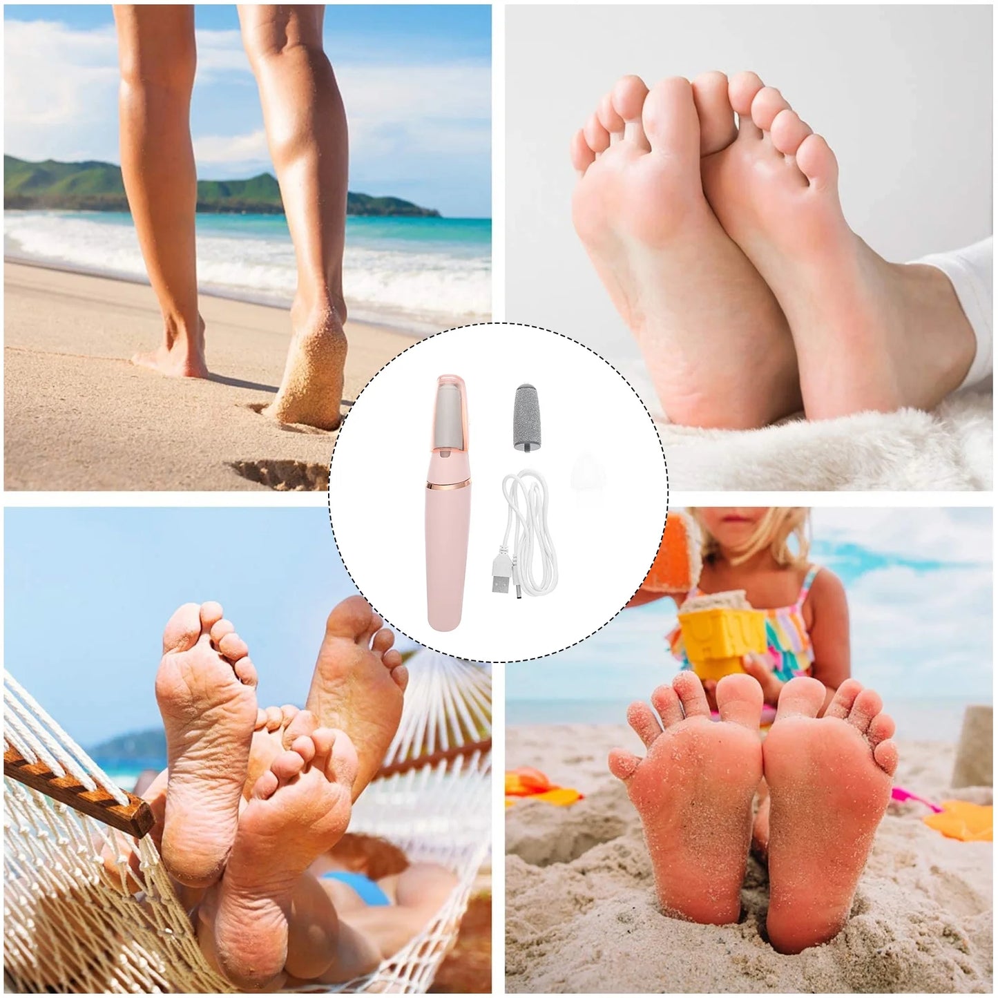 Pedicure Tool Electric Foot Scrubber Exfoliating Portable Files Feet Callus Remover Pink