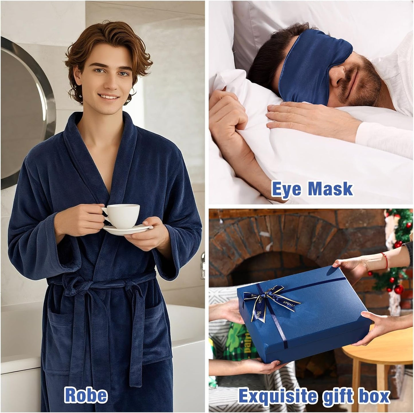 15 Pcs Birthday Gifts for Men Beard Care Set for Him Christmas Gifts Basket Ideas Kit for Men Tumbler Bath Robe for Dad Husband Boyfriend Box Christmas Gifts Baskets(Navy)