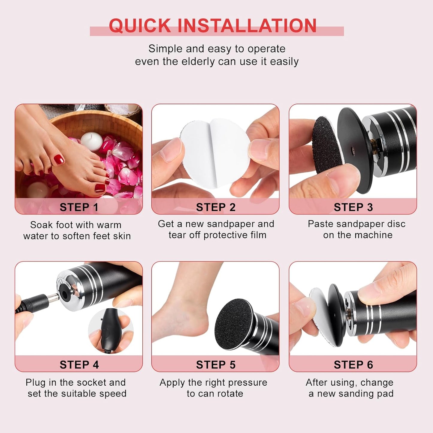 Electric Foot Scrubber Dead Skin - Professional Electric Foot Callus Remover Adjustable Speed Plug-In Foot File with 60PCS Replacement Sandpaper Disk