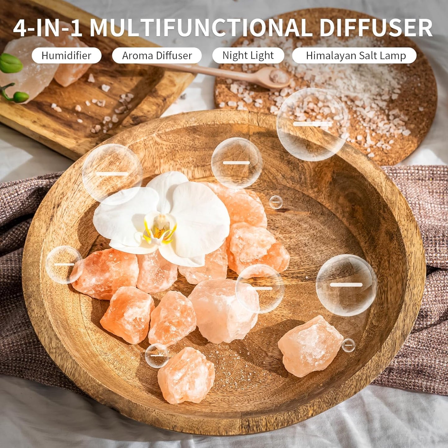 Salt Lamp Diffuser 2 in 1 Flame Diffuser 250Ml Himalayan Salt Lamp Diffusers for Home Colorful Essential Oil Diffusers White Aromatherapy Diffuse (Timeable, Waterless Auto Off)