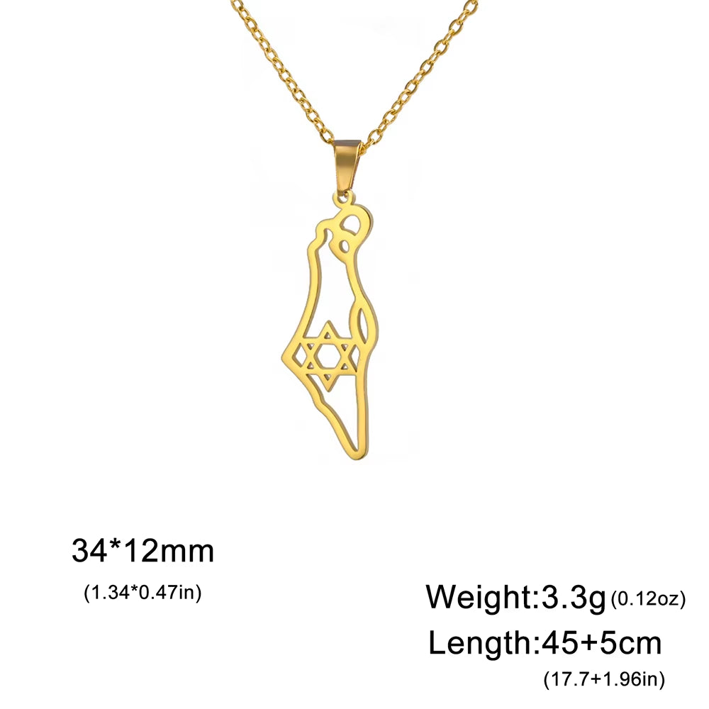 Israel Palestine Map Pendant Necklace for Women Men Arabic African Jamaica Stainless Steel Gold Color Chain Necklaces Jewelry