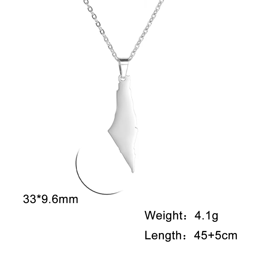 Israel Palestine Map Pendant Necklace for Women Men Arabic African Jamaica Stainless Steel Gold Color Chain Necklaces Jewelry