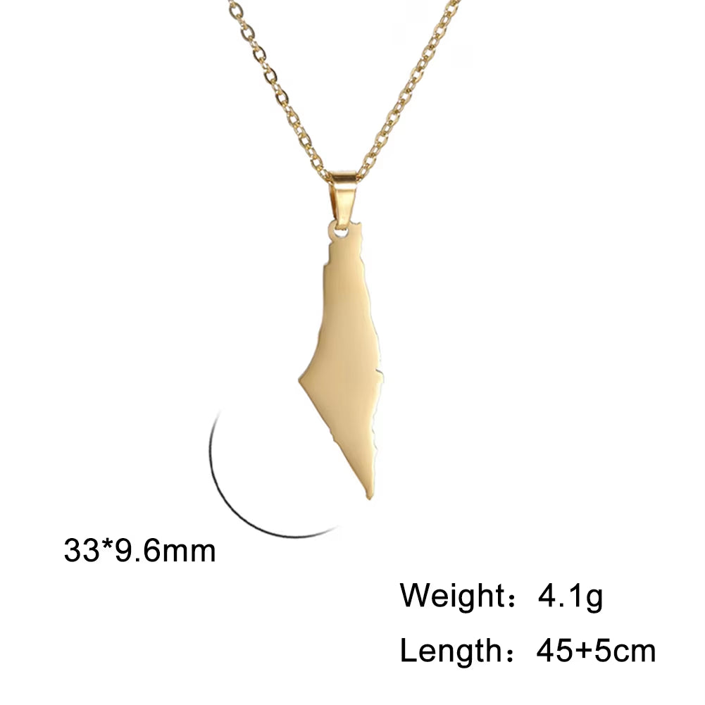 Israel Palestine Map Pendant Necklace for Women Men Arabic African Jamaica Stainless Steel Gold Color Chain Necklaces Jewelry