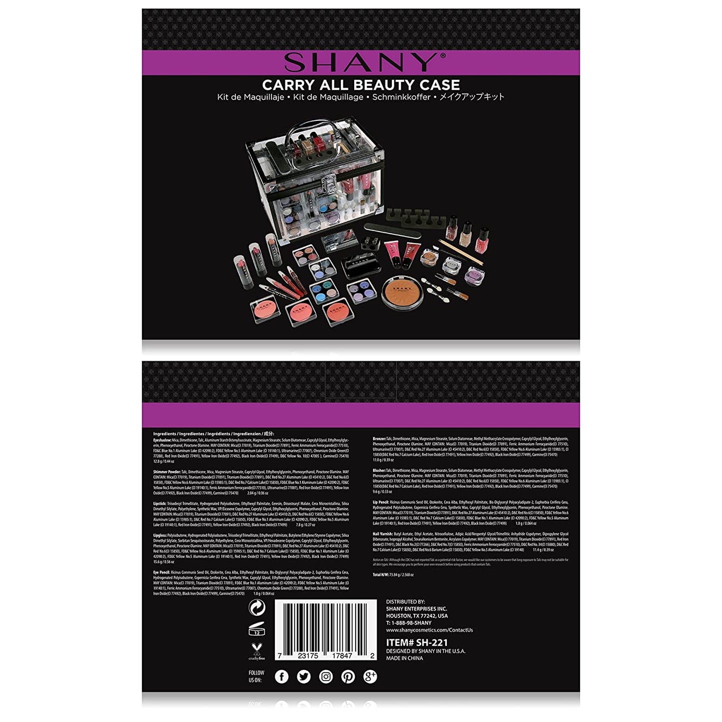 Carry All Trunk Professional Makeup Kit - Eyeshadow,Pedicure,Manicure with Black Trim Clear Case