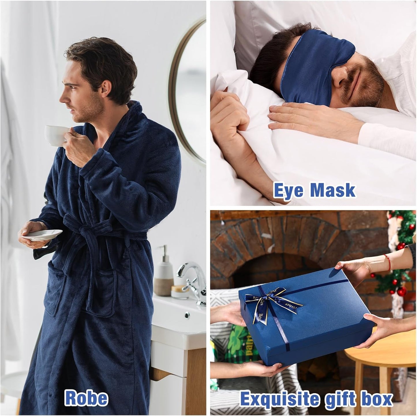 15 Pcs Birthday Gifts for Men Beard Care Set for Him Christmas Gifts Basket Ideas Kit for Men Tumbler Bath Robe for Dad Husband Boyfriend Box Christmas Gifts Baskets(Navy)
