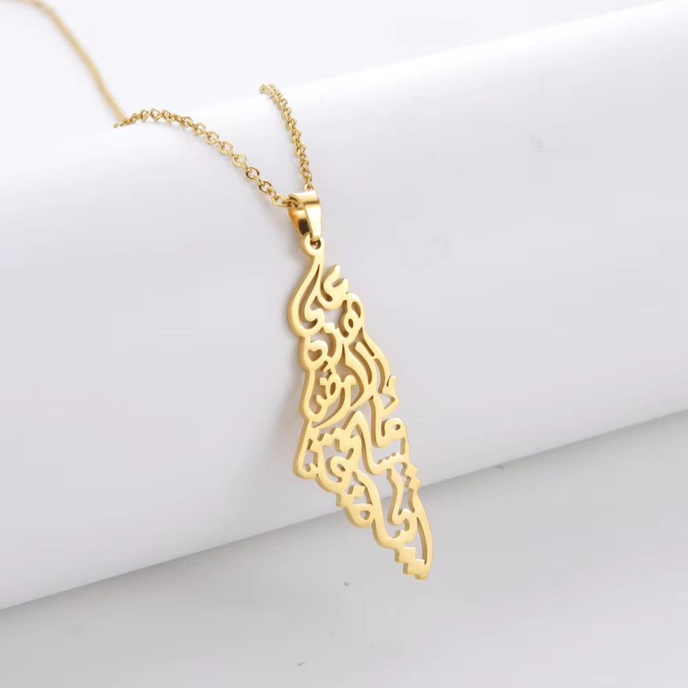 Israel Palestine Map Pendant Necklace for Women Men Arabic African Jamaica Stainless Steel Gold Color Chain Necklaces Jewelry
