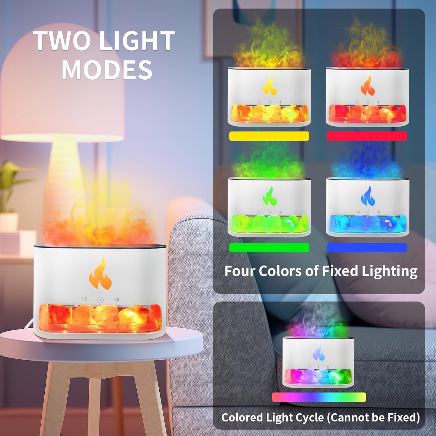Salt Lamp Diffuser 2 in 1 Flame Diffuser 250Ml Himalayan Salt Lamp Diffusers for Home Colorful Essential Oil Diffusers White Aromatherapy Diffuse (Timeable, Waterless Auto Off)