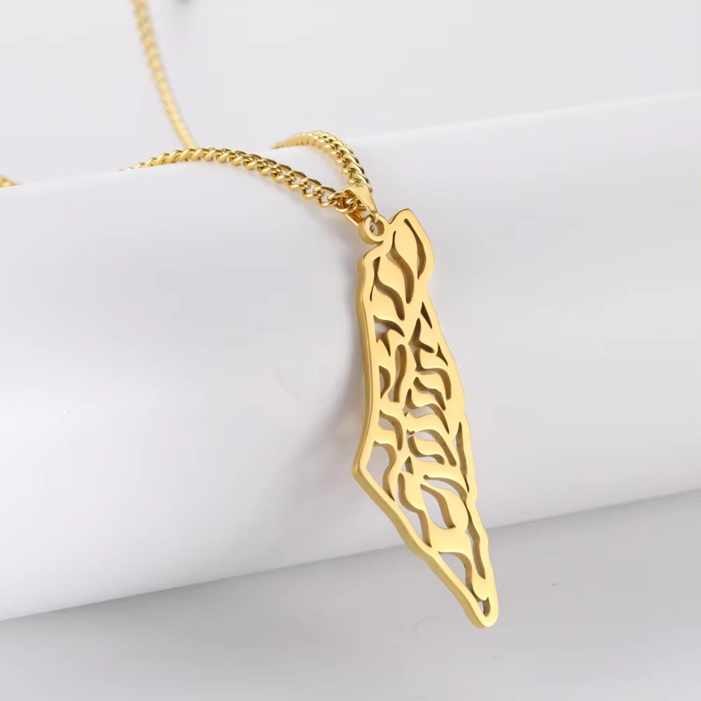 Israel Palestine Map Pendant Necklace for Women Men Arabic African Jamaica Stainless Steel Gold Color Chain Necklaces Jewelry