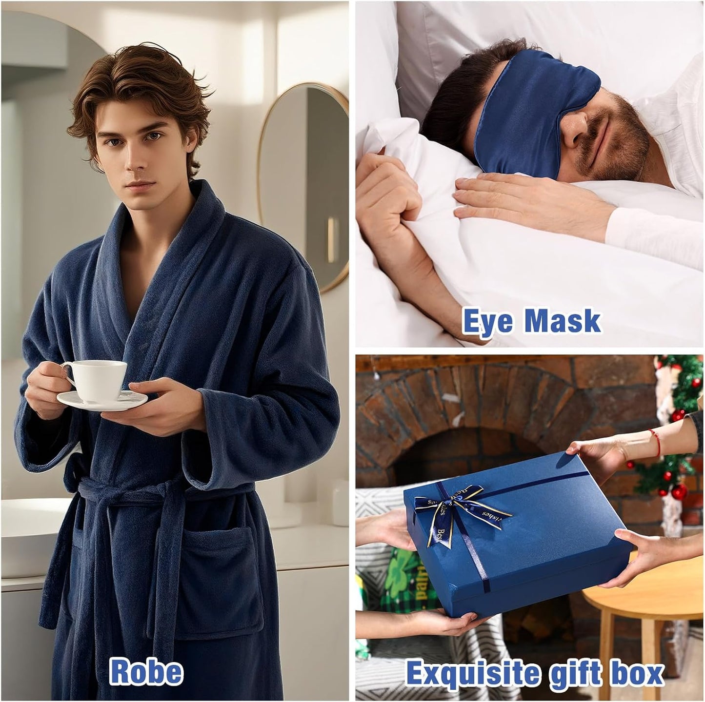 15 Pcs Birthday Gifts for Men Beard Care Set for Him Christmas Gifts Basket Ideas Kit for Men Tumbler Bath Robe for Dad Husband Boyfriend Box Christmas Gifts Baskets(Navy)