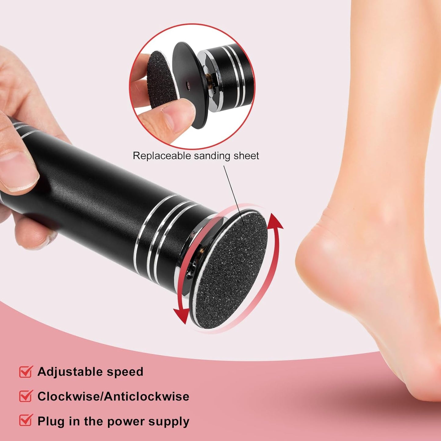 Electric Foot Scrubber Dead Skin - Professional Electric Foot Callus Remover Adjustable Speed Plug-In Foot File with 60PCS Replacement Sandpaper Disk