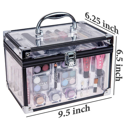 Carry All Trunk Professional Makeup Kit - Eyeshadow,Pedicure,Manicure with Black Trim Clear Case