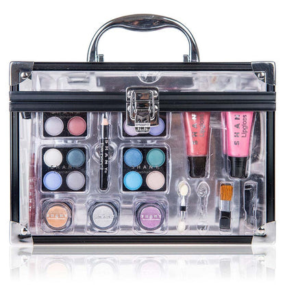 Carry All Trunk Professional Makeup Kit - Eyeshadow,Pedicure,Manicure with Black Trim Clear Case