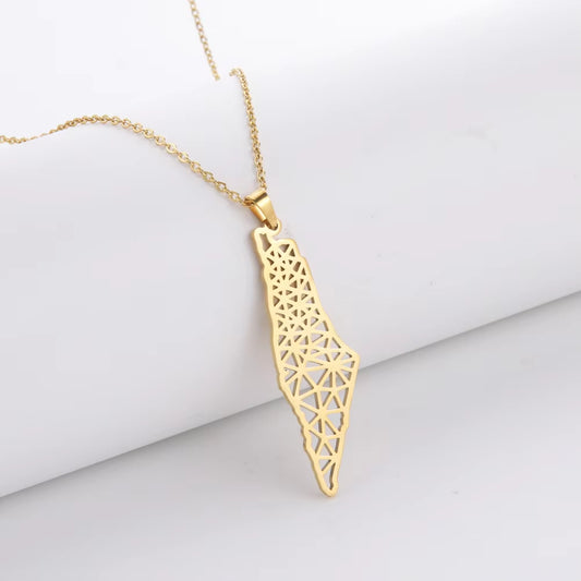 Israel Palestine Map Pendant Necklace for Women Men Arabic African Jamaica Stainless Steel Gold Color Chain Necklaces Jewelry