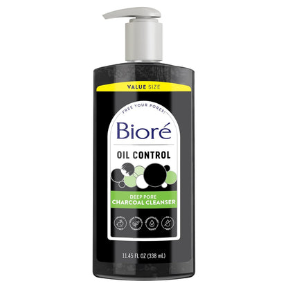 Deep Pore Charcoal Face Wash, Daily Facial Cleanser for Dirt & Makeup Removal, for Oily Skin, Value Size, 11.45 Fl Oz