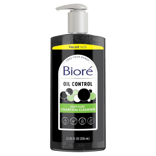 Deep Pore Charcoal Face Wash, Daily Facial Cleanser for Dirt & Makeup Removal, for Oily Skin, Value Size, 11.45 Fl Oz