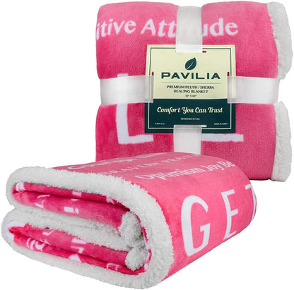 Healing Blanket Sherpa Fleece, Get Well Soon Gift, Soft Hug Compassion Throw Blanket for Women Men, Comfort Caring Inspirational Patient Gift, Positive Thoughts Prayer Love Throw, 50X60 Pink