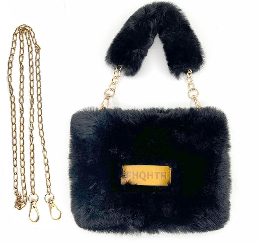 faux Fur Purse for Women Fluffy Evening Bags Small Cute Crossbody Bag Cosmetic Bag Metal Chain Strap