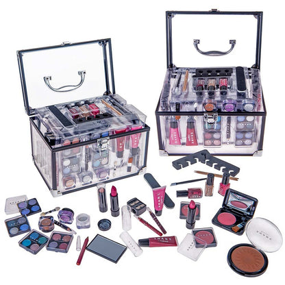 Carry All Trunk Professional Makeup Kit - Eyeshadow,Pedicure,Manicure with Black Trim Clear Case