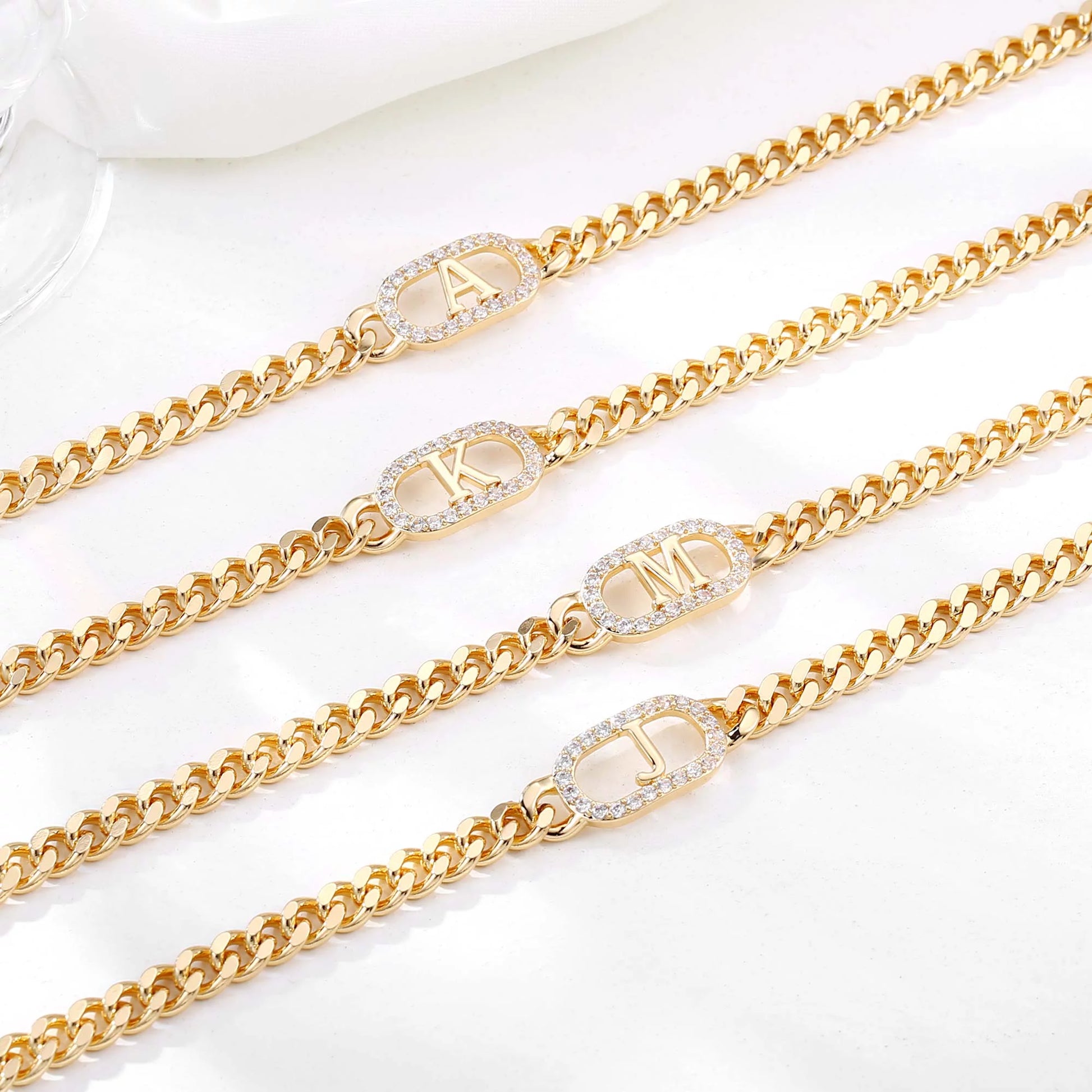 Gold Initial Ankle Bracelets for Women Dainty CZ Cuban Link Anklets Summer Gifts