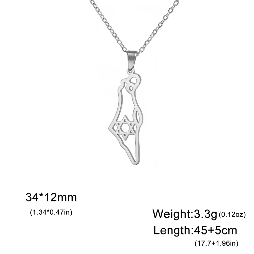 Israel Palestine Map Pendant Necklace for Women Men Arabic African Jamaica Stainless Steel Gold Color Chain Necklaces Jewelry