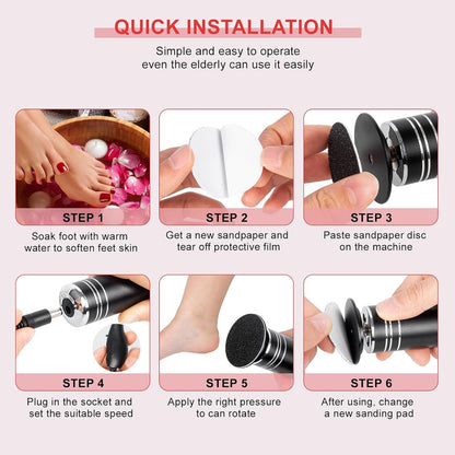 Electric Foot Scrubber Dead Skin - Professional Electric Foot Callus Remover Adjustable Speed Plug-In Foot File with 60PCS Replacement Sandpaper Disk