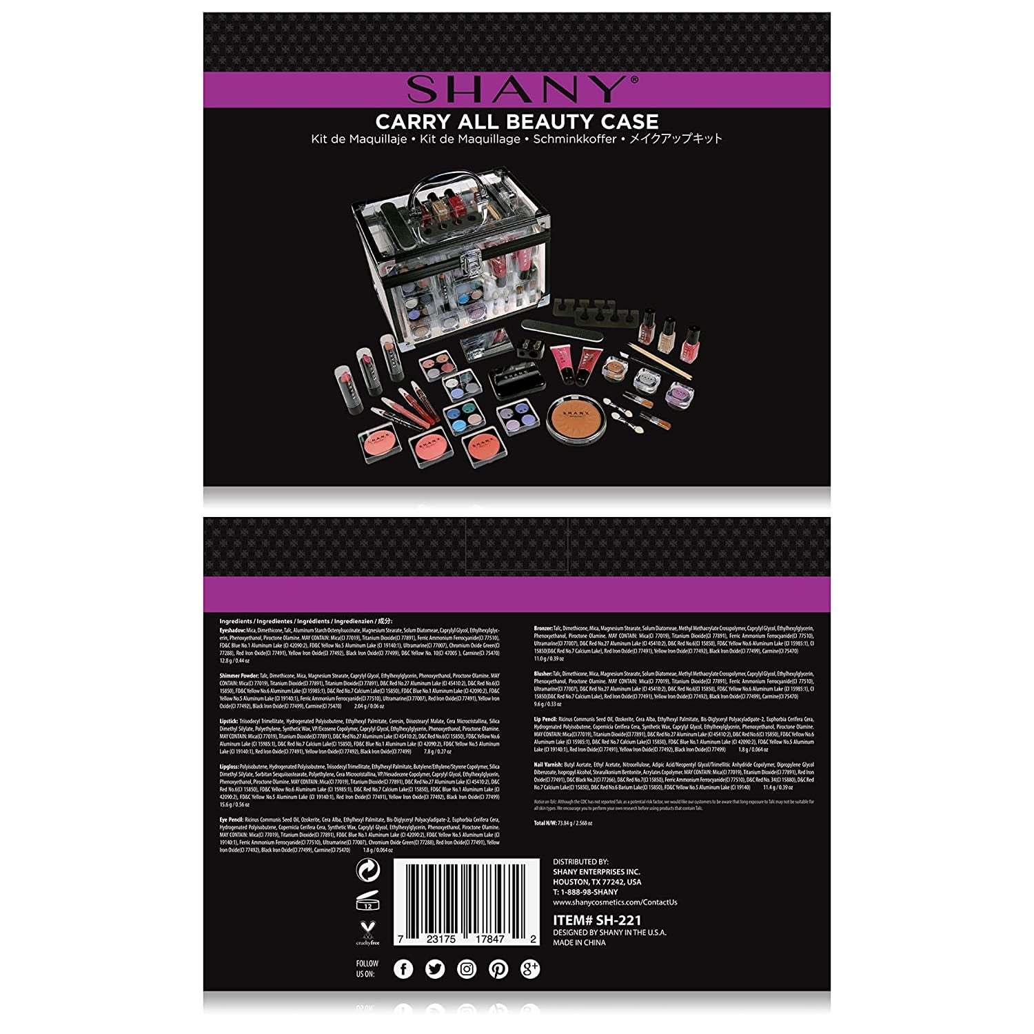 Carry All Trunk Professional Makeup Kit - Eyeshadow,Pedicure,Manicure with Black Trim Clear Case