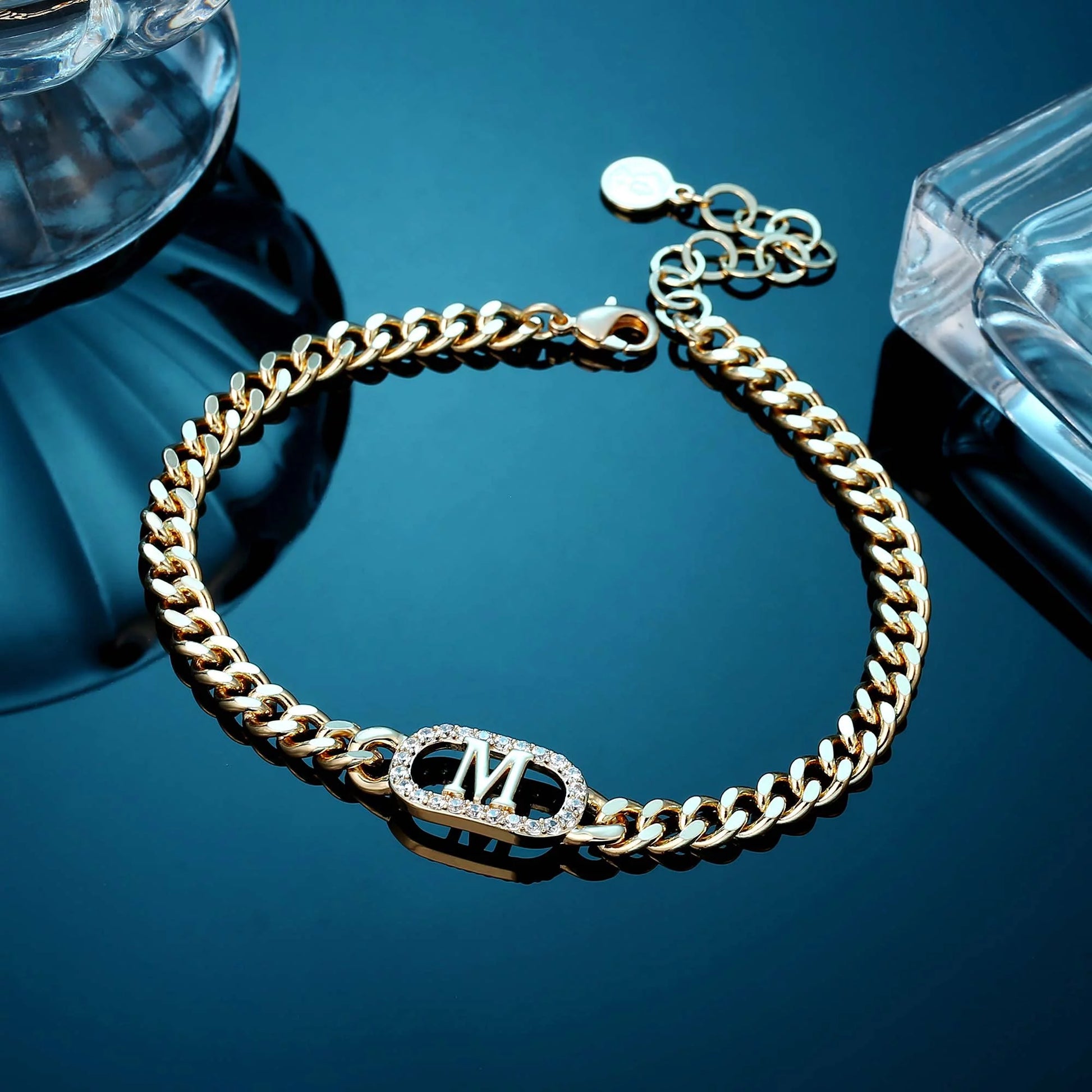 Gold Initial Ankle Bracelets for Women Dainty CZ Cuban Link Anklets Summer Gifts