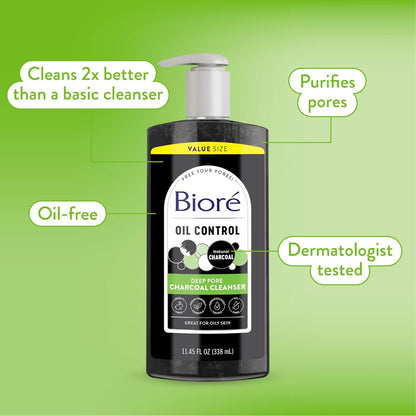 Deep Pore Charcoal Face Wash, Daily Facial Cleanser for Dirt & Makeup Removal, for Oily Skin, Value Size, 11.45 Fl Oz