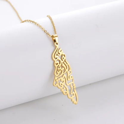 Israel Palestine Map Pendant Necklace for Women Men Arabic African Jamaica Stainless Steel Gold Color Chain Necklaces Jewelry