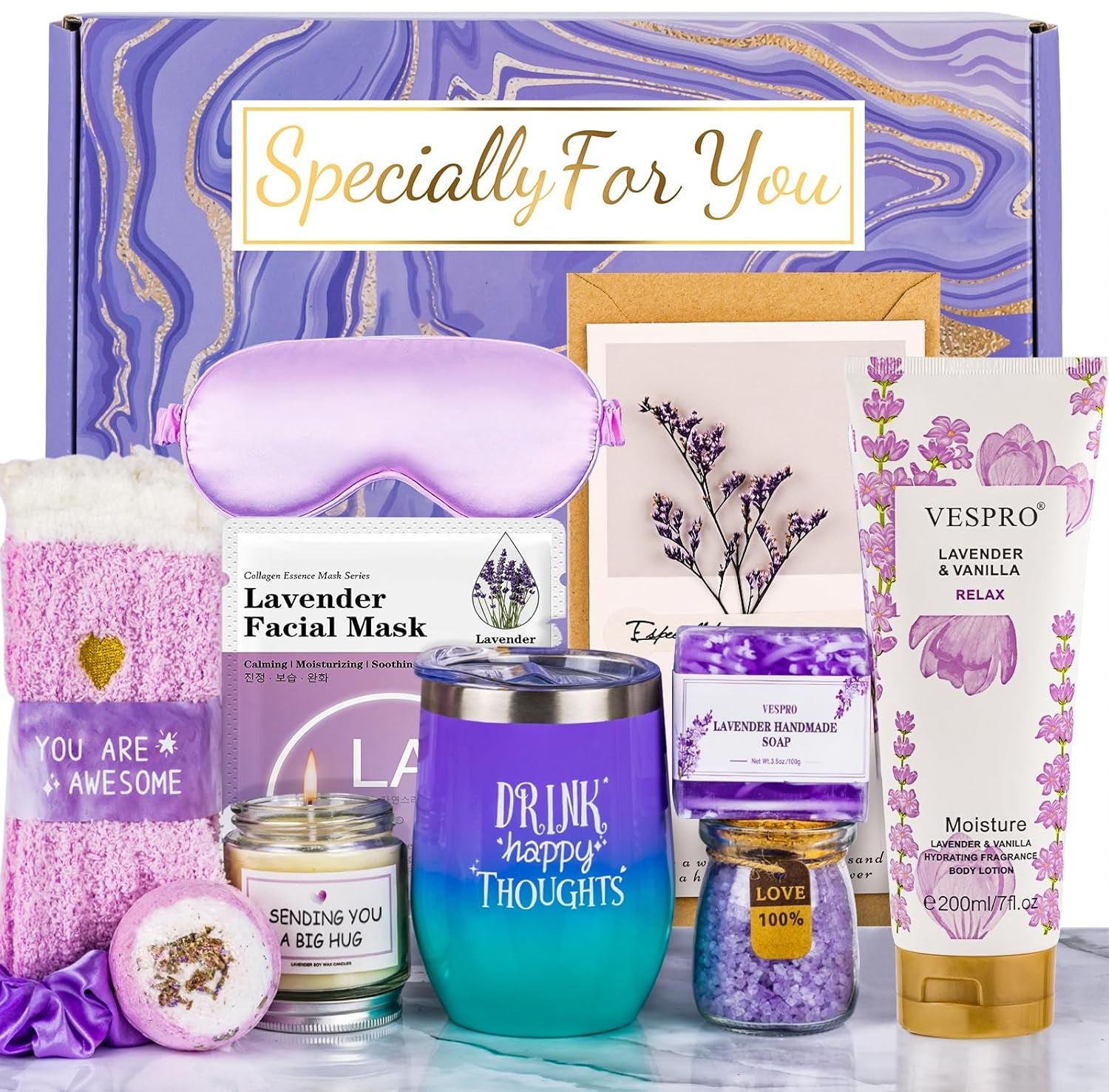 Birthday & Get Well Soon Care Packages & Gift Baskets for Her - Bath Relaxing Spa Set - Self Care Gifts for Women Who Have Everything