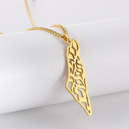 Israel Palestine Map Pendant Necklace for Women Men Arabic African Jamaica Stainless Steel Gold Color Chain Necklaces Jewelry