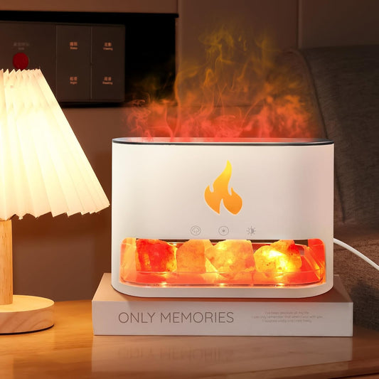 Salt Lamp Diffuser 2 in 1 Flame Diffuser 250Ml Himalayan Salt Lamp Diffusers for Home Colorful Essential Oil Diffusers White Aromatherapy Diffuse (Timeable, Waterless Auto Off)