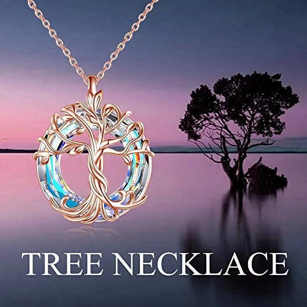 Mothers Day Gifts Tree of Life Necklace for Women 925 Sterling Silver Family Tree Austrian Crystal Jewelry Valentines Day Anniversary Birthday Mothers Day Gifts for Mom