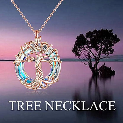 Mothers Day Gifts Tree of Life Necklace for Women 925 Sterling Silver Family Tree Austrian Crystal Jewelry Valentines Day Anniversary Birthday Mothers Day Gifts for Mom